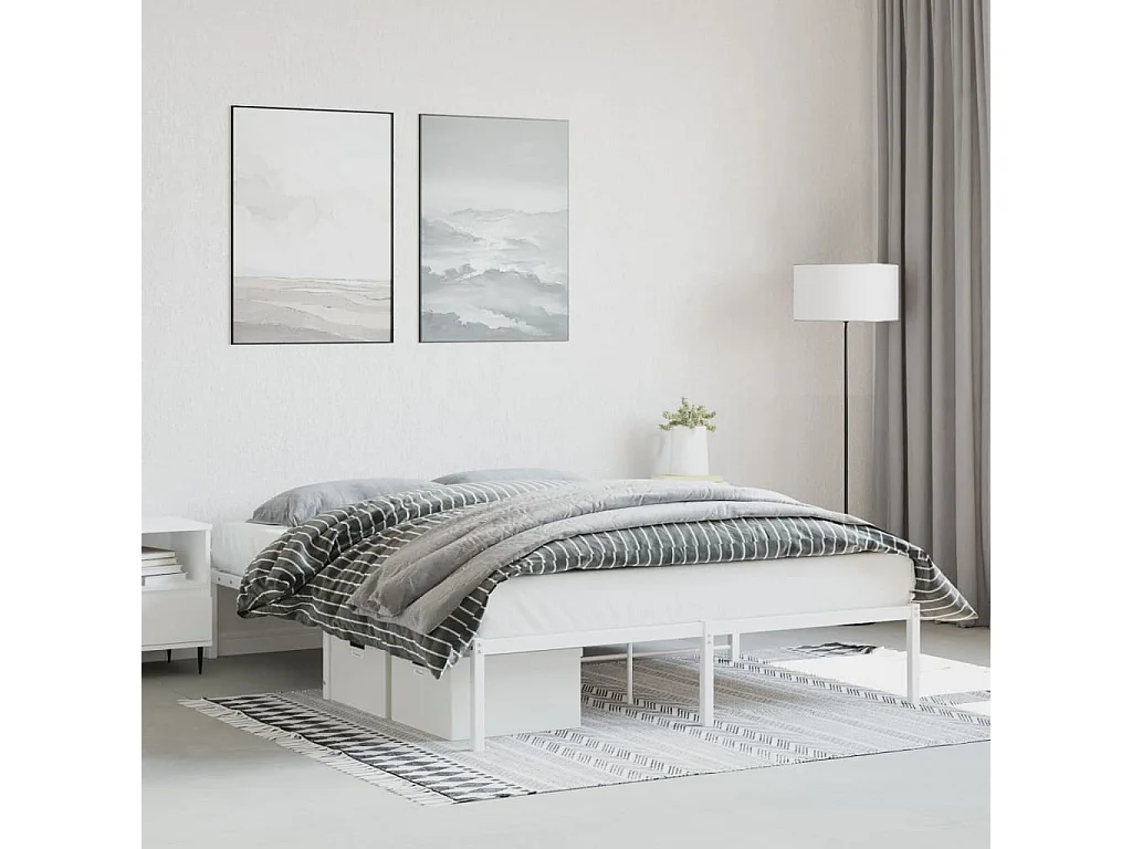 Cadre de lit métal sans matelas blanc 160x200 cm