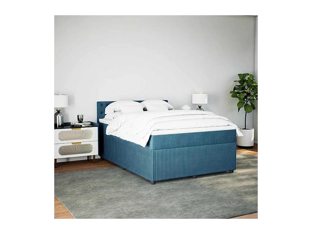 Sommier à lattes de lit et matelas bleu 140x200 cm velours