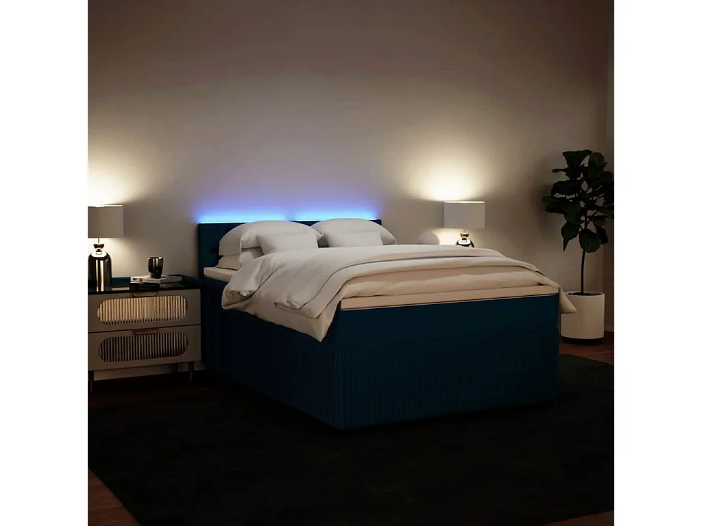 Giroletto a Molle con Materasso Blu 140x200 cm in Velluto