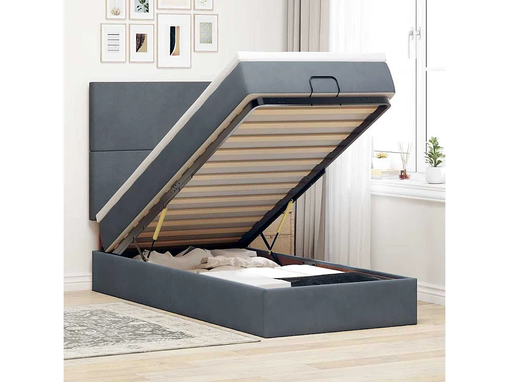 Ottoman-Bett mit Matratzen Dunkelgrau 140x190 cm Samt