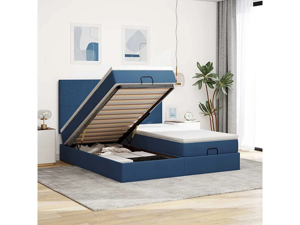 Ottoman bed met matrassen en LED's 180x200cm stof blauw