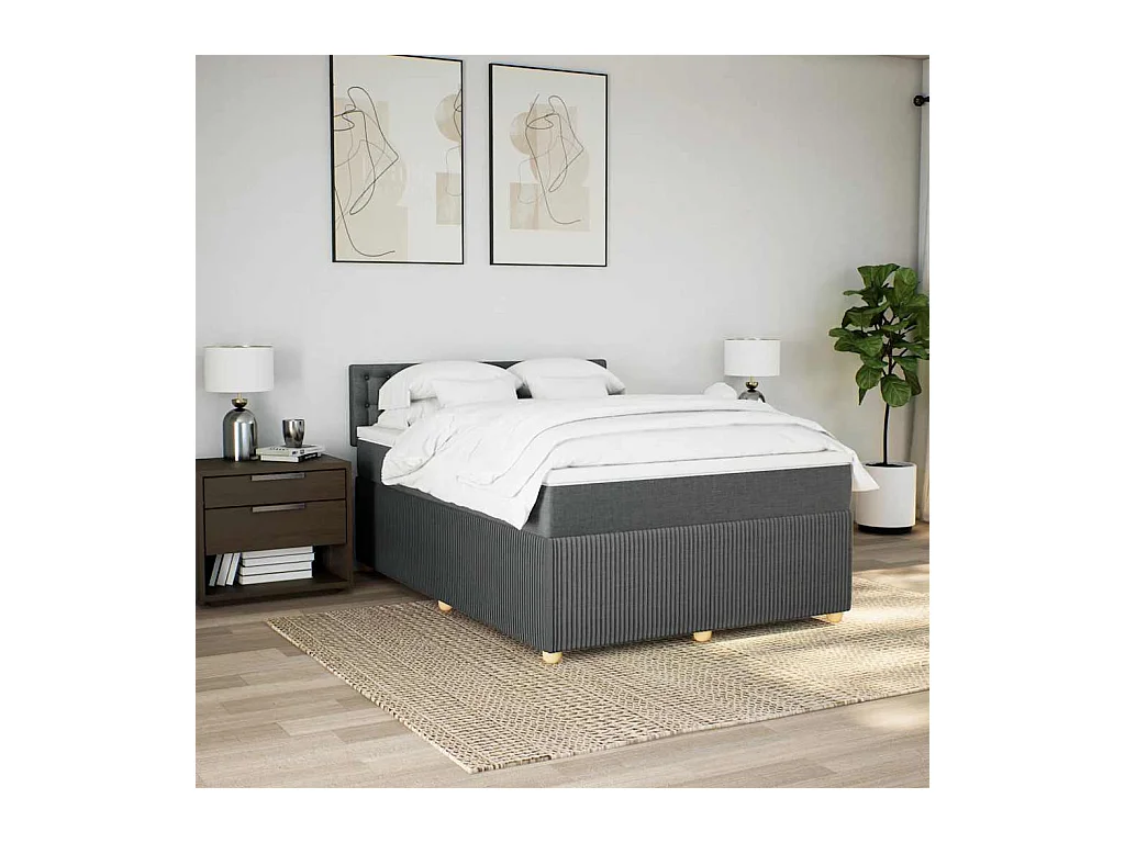 Sommier à lattes de lit avec matelas Gris foncé 140x190cm Tissu
