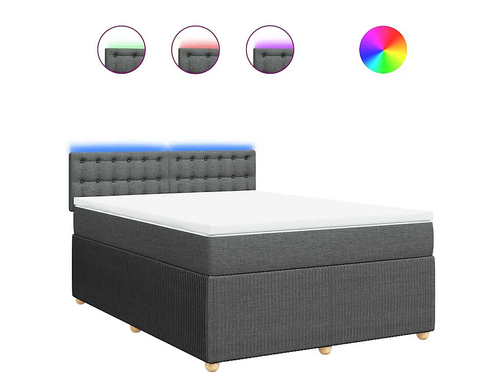 Cama box spring con colchón tela gris oscuro 140x190 cm