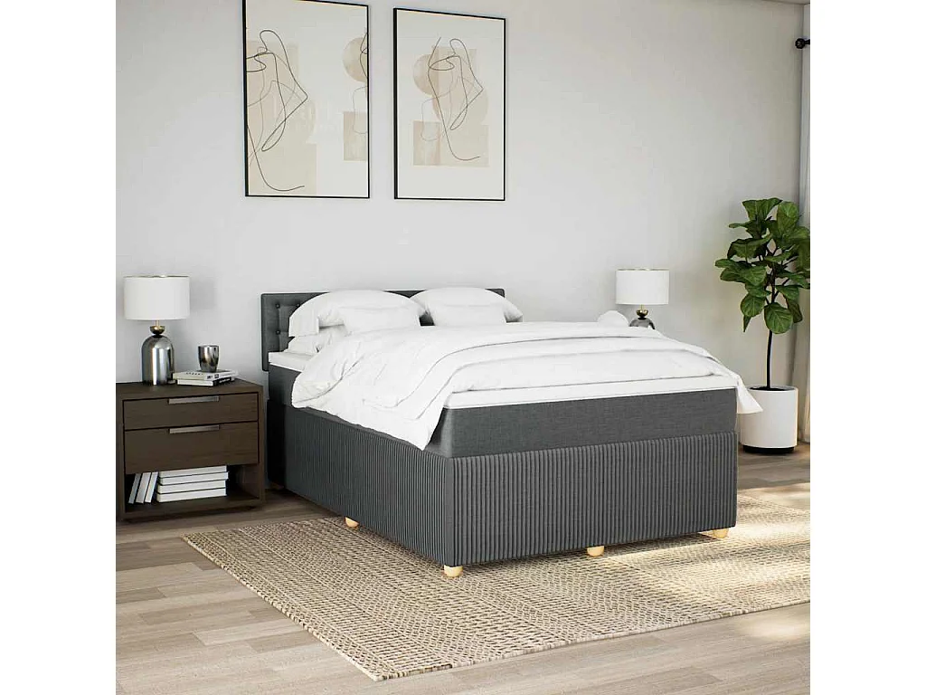 Cama box spring con colchón tela gris oscuro 140x190 cm