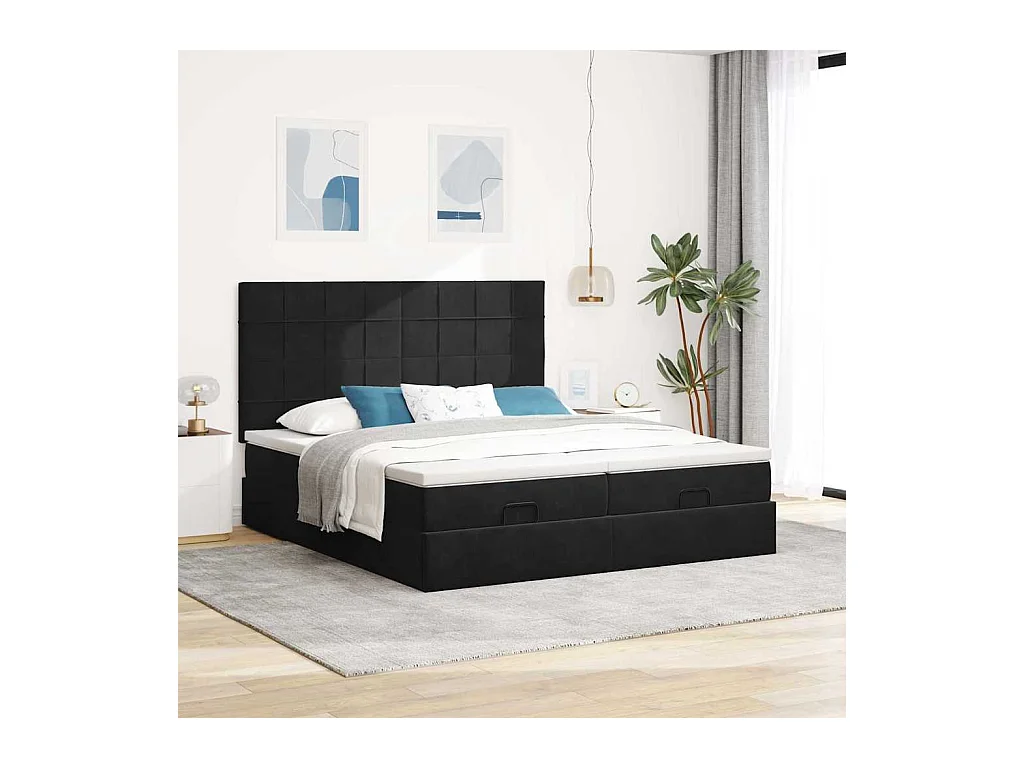 Ottoman-Bett mit Matratzen & LEDs Schwarz 180x200 cm Samt