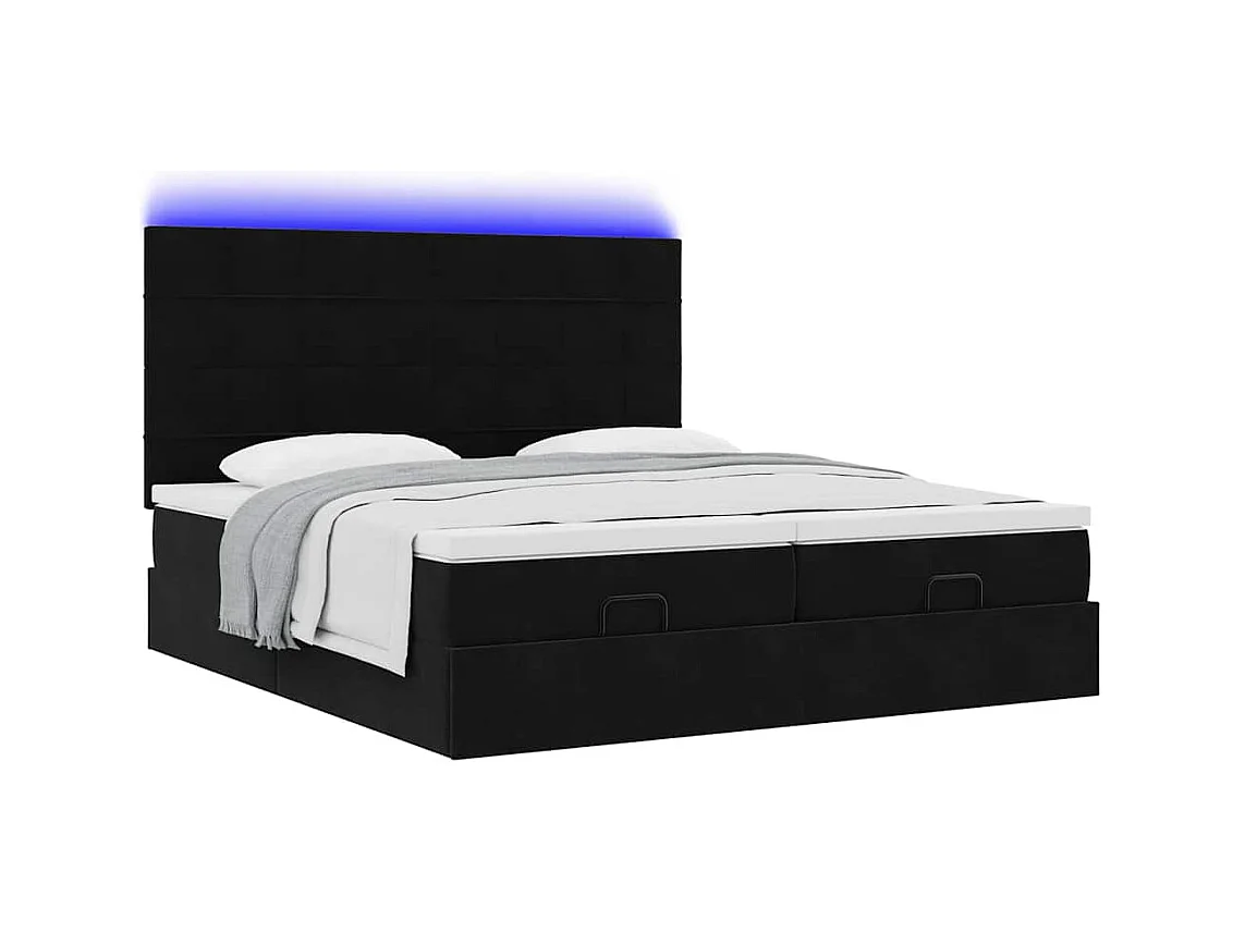 Ottoman-Bett mit Matratzen & LEDs Schwarz 180x200 cm Samt