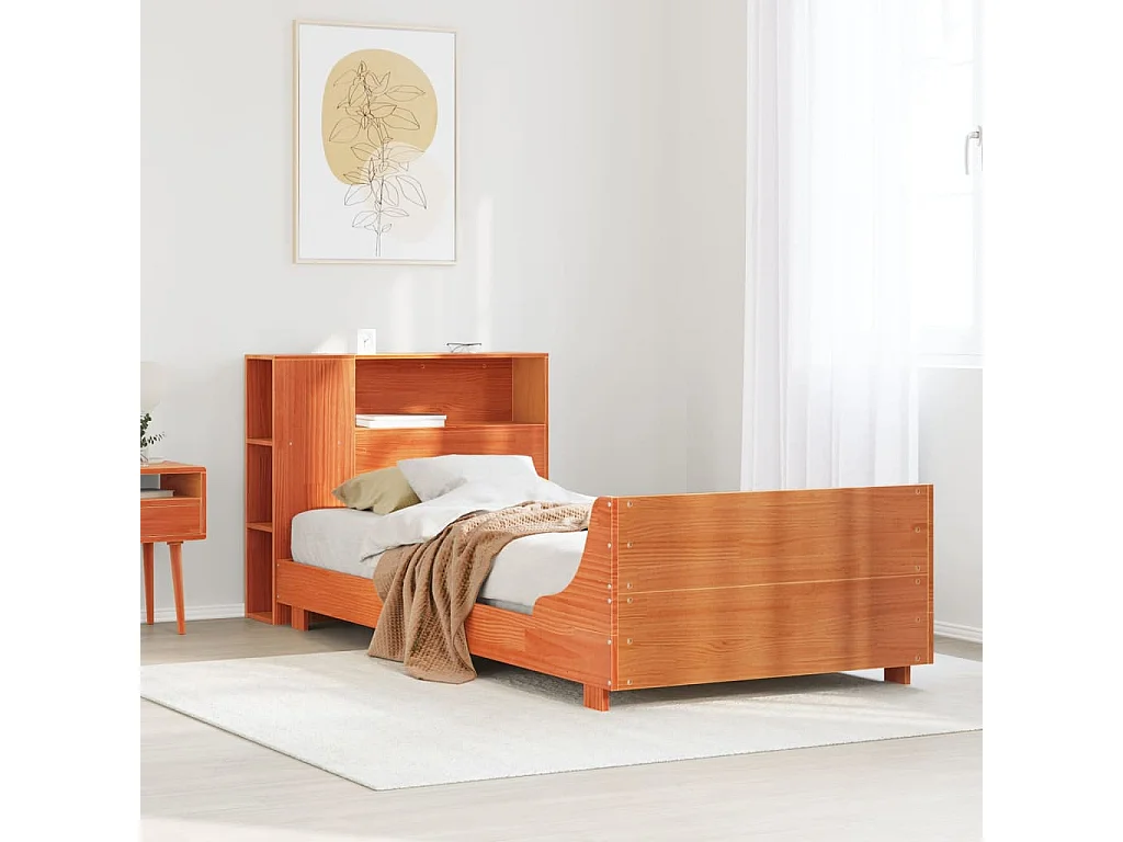 Cama sem colchão 100x200 cm pinho maciço castanho-mel