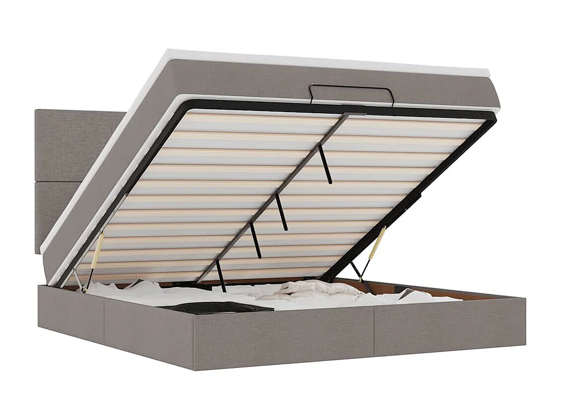 Struttura Letto Pouf con Materasso Tortora 160x200cm in Tessuto