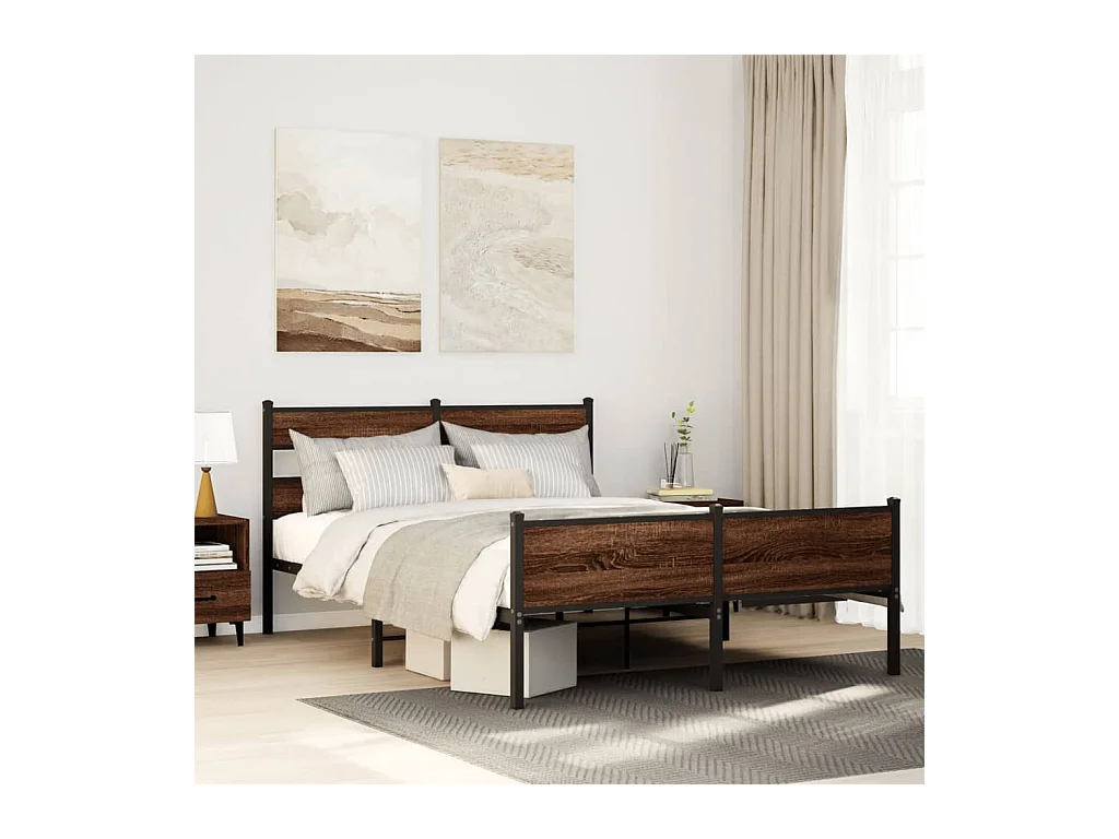 Cadre de lit en métal sans matelas chêne marron 160x200 cm