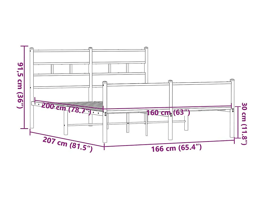Cadre de lit en métal sans matelas chêne marron 160x200 cm