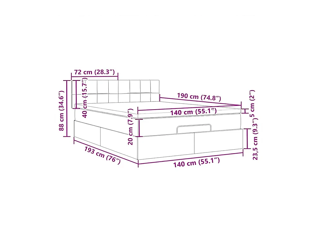 Lit ottoman avec matelas et LED gris clair 140x190 cm tissu