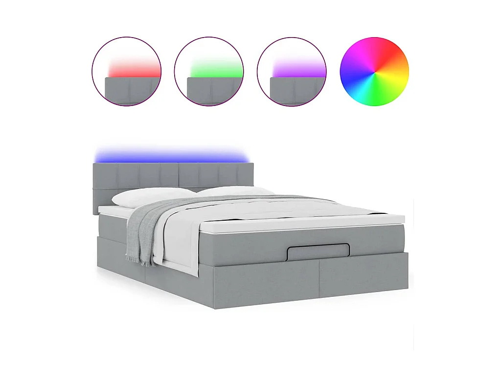 Lit ottoman avec matelas et LED gris clair 140x190 cm tissu