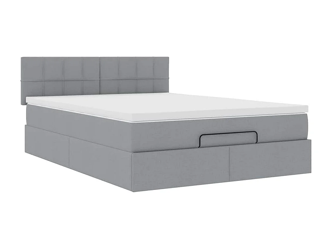 Cama Otomana com Colchão & LEDs Cinzento Claro 140x190cm Tecido