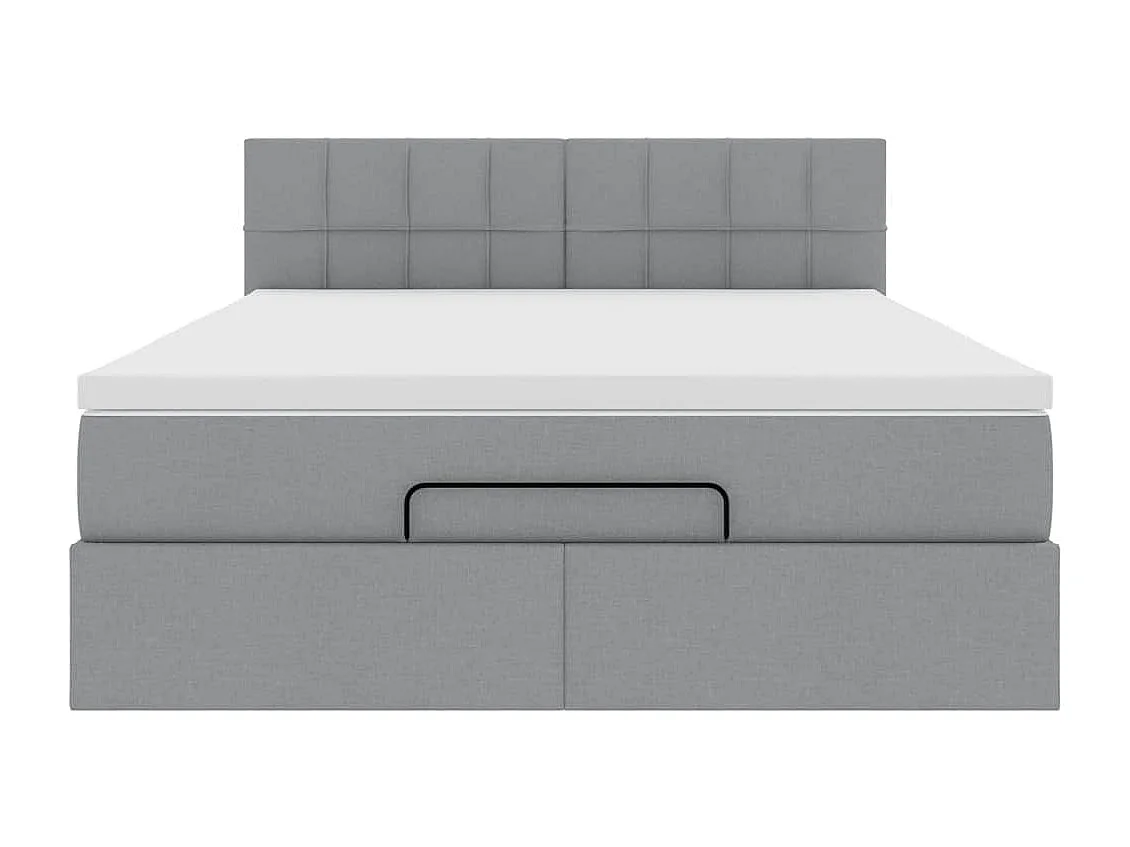 Cama Otomana com Colchão & LEDs Cinzento Claro 140x190cm Tecido