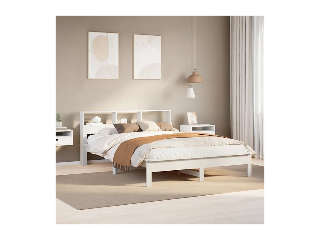 Cadre de lit sans matelas blanc 160x200 cm bois de pin massif