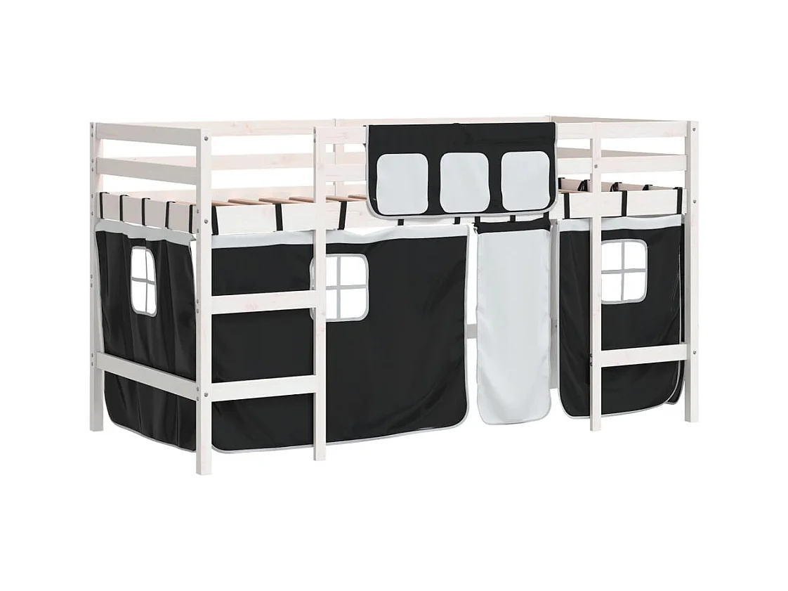 Lit mezzanine enfants avec rideaux sans matelas 90x190 cm