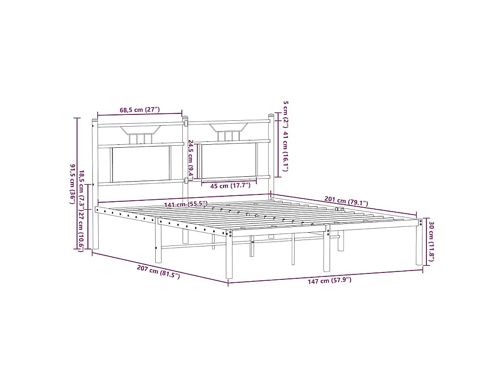 Cadre de lit sans matelas chêne fumé 140x200 cm bois ingénierie