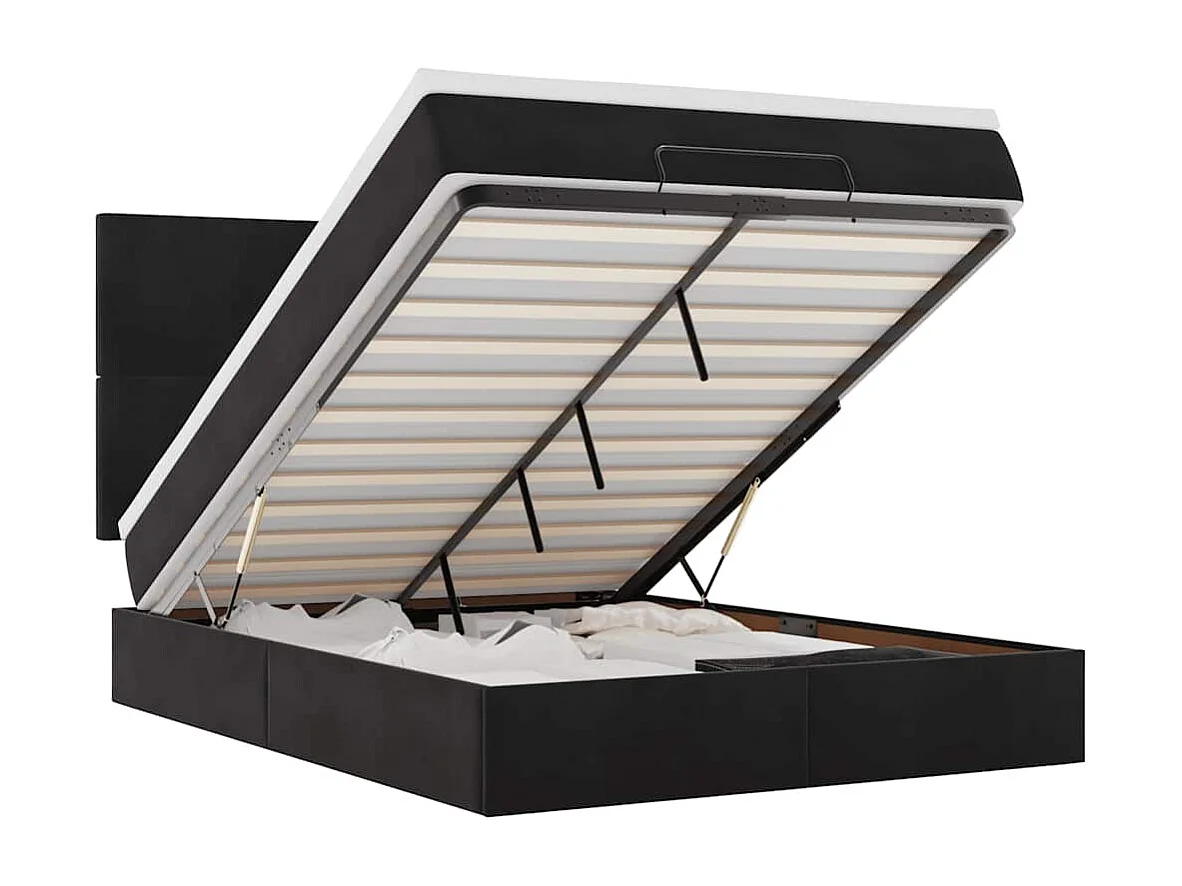 Cadre de lit ottoman avec matelas noir 140x200 cm velours
