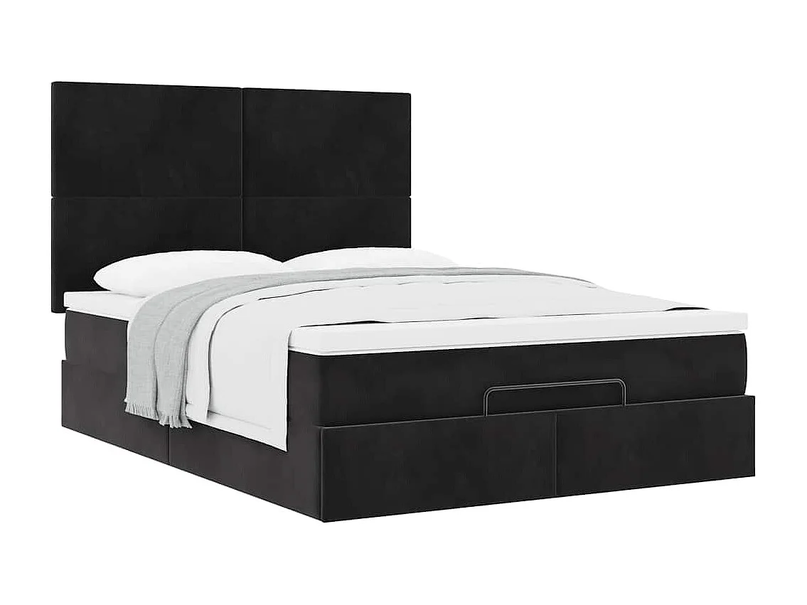 Cadre de lit ottoman avec matelas noir 140x200 cm velours