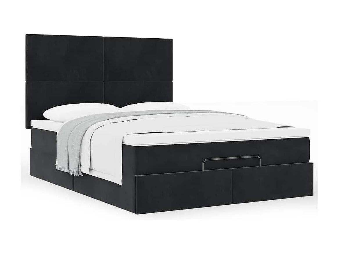 Cadre de lit ottoman avec matelas noir 140x200 cm velours