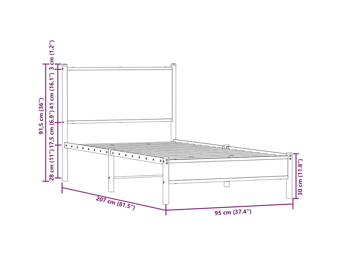 Cadre de lit en métal sans matelas chêne sonoma 90x200 cm