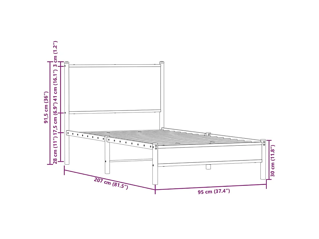 Cadre de lit en métal sans matelas chêne sonoma 90x200 cm