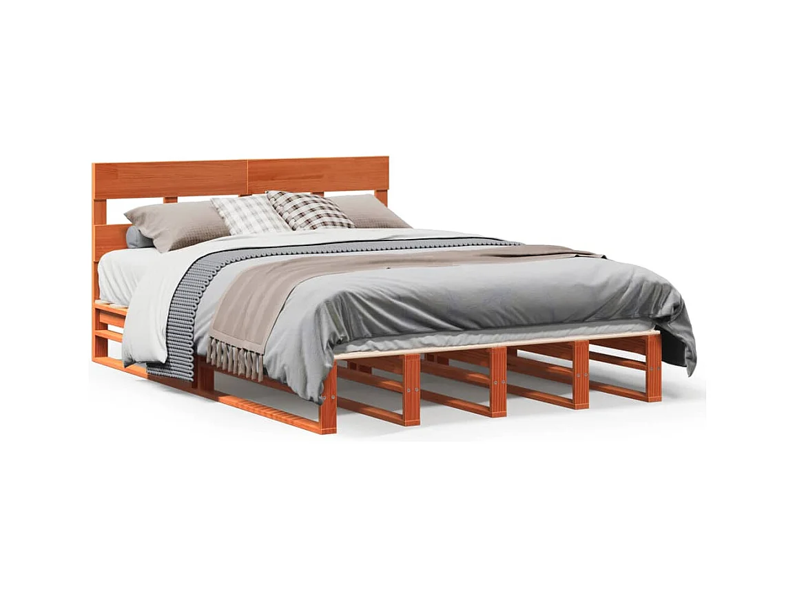 Massivholzbett ohne Matratze Wachsbraun 140x190 cm Kiefernholz