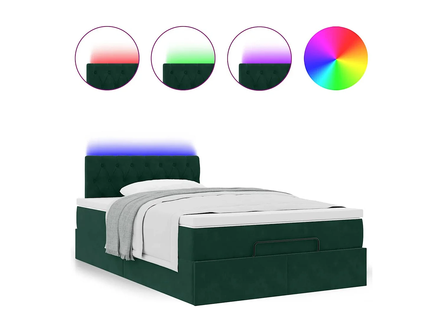 Pouf Letto con Materasso e LED Verde Scuro 120x190cm in Velluto