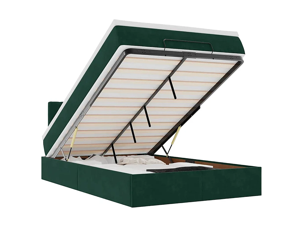 Cama otomana con colchón&LED terciopelo verde oscuro 120x190cm