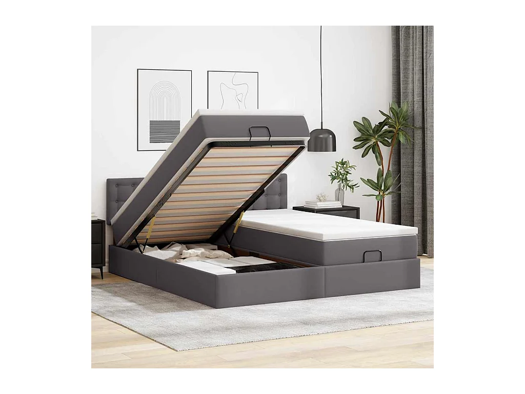 Pouf Letto con Materassi e LED Grigio 180x200cm Similpelle