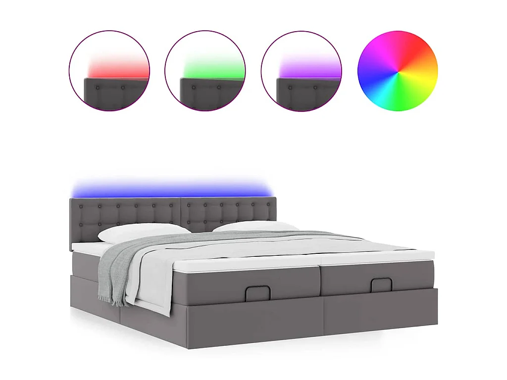 Bed poef met matrassen en LED's 180x200cm kunstleer grijs
