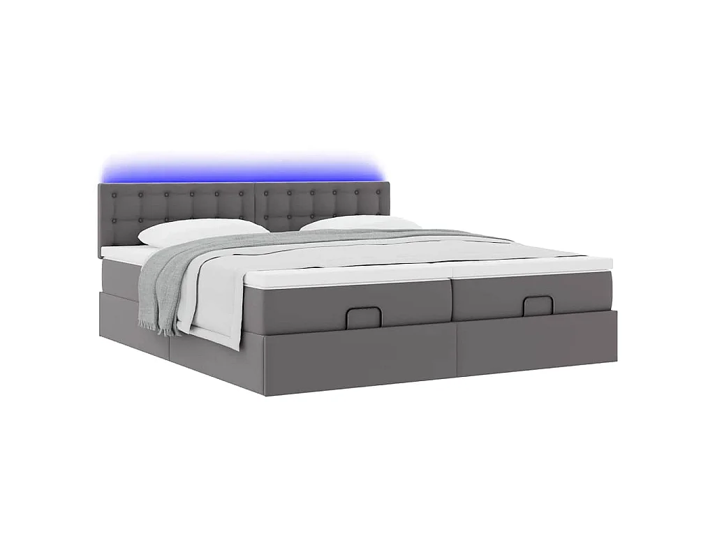 Bed poef met matrassen en LED's 180x200cm kunstleer grijs