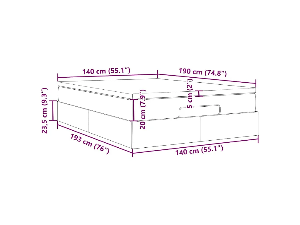 Cadre de lit ottoman avec matelas noir 140x190 cm velours