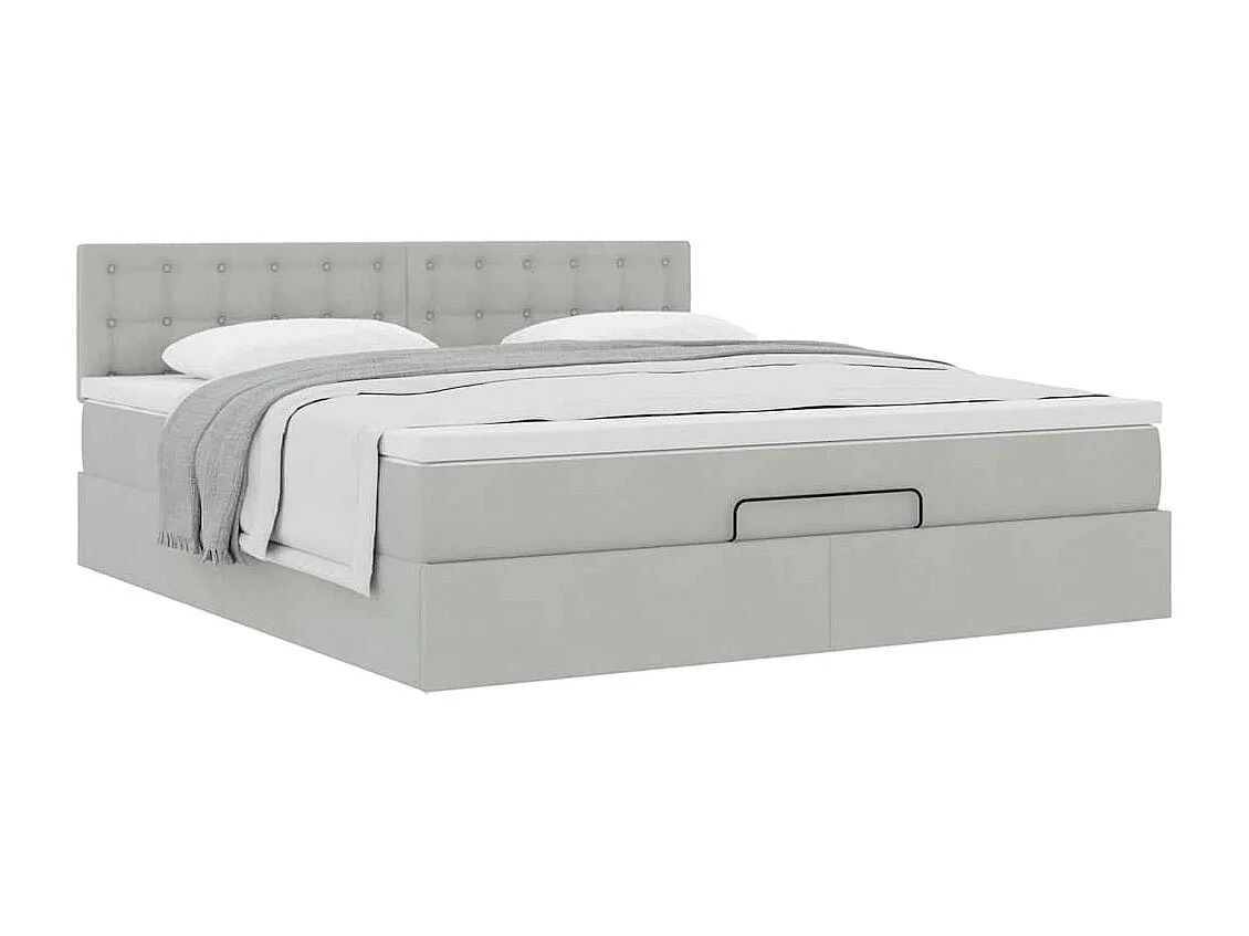Cadre de lit ottoman avec matelas gris clair 160x200 cm velours
