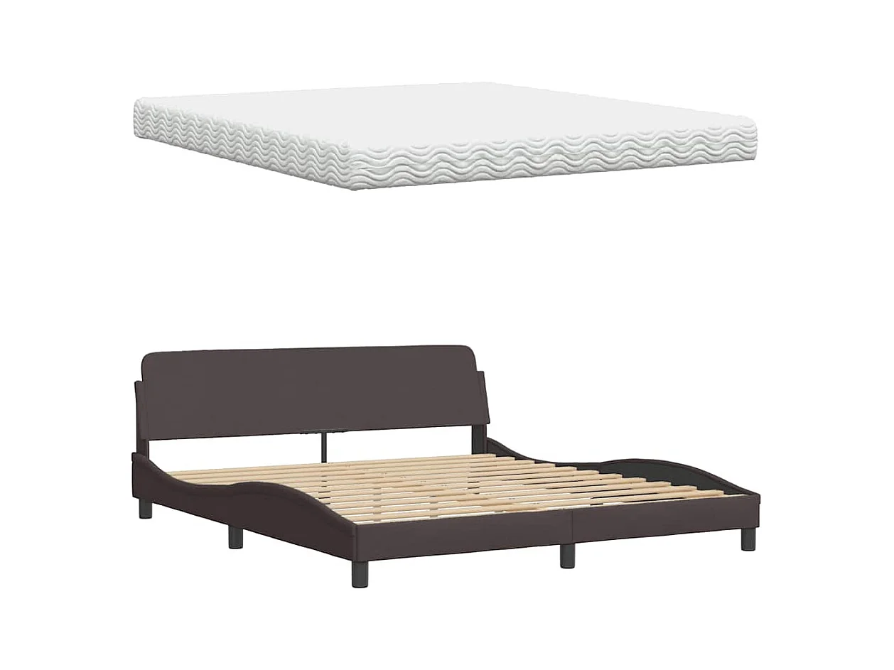 Letto con Materasso Marrone Scuro 180x200cm Tessuto