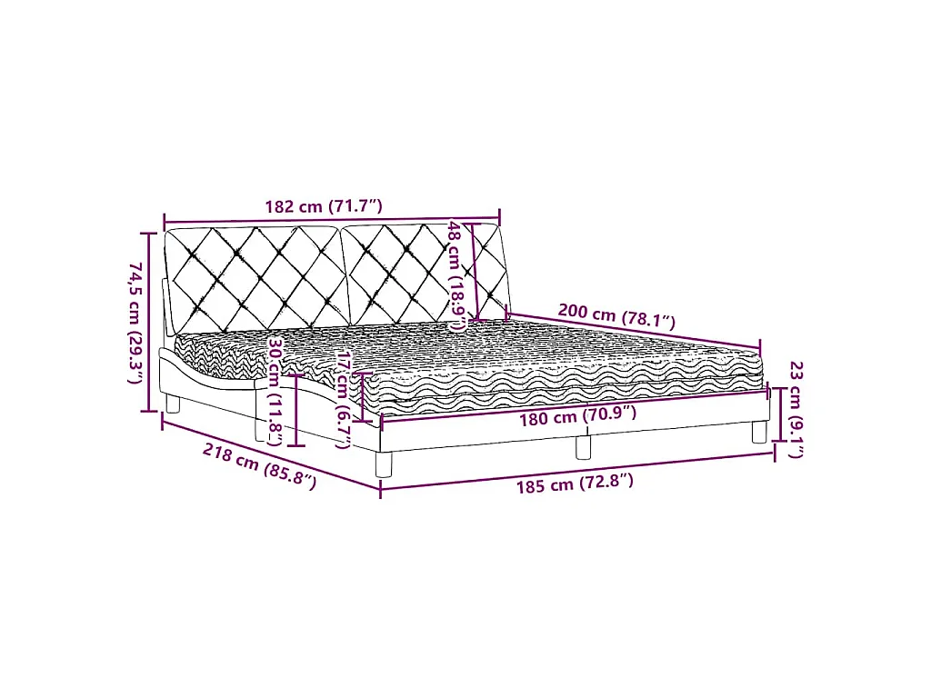 Lit avec matelas marron foncé 180x200 cm tissu