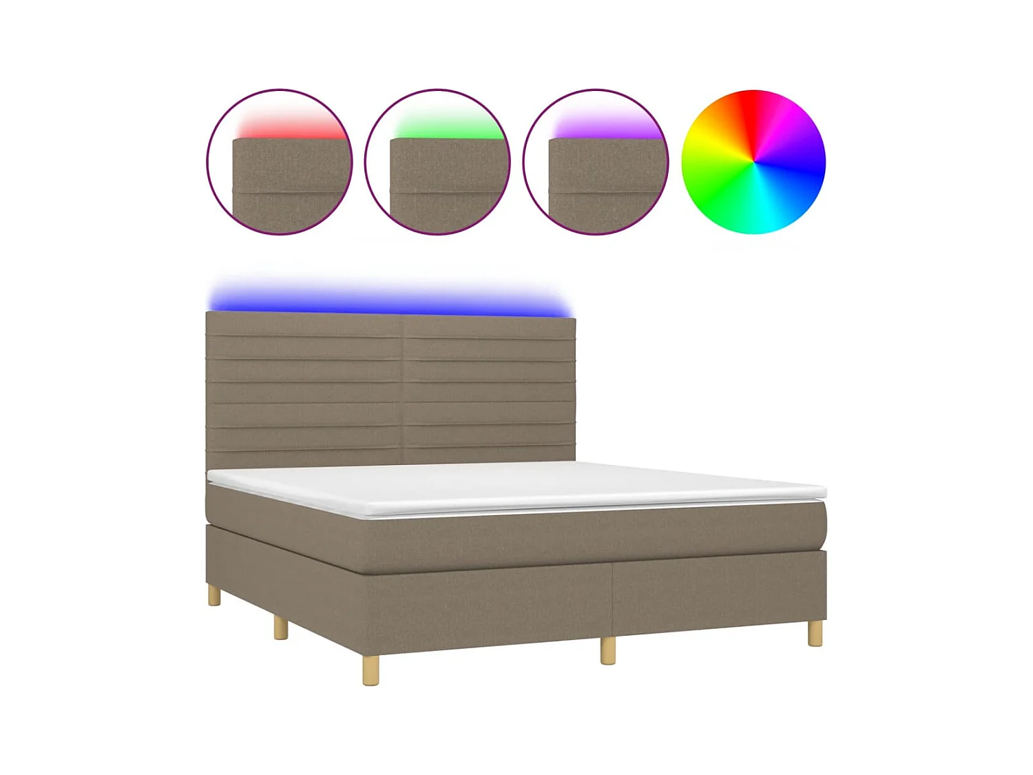 Sommier à lattes de lit et matelas et LED Taupe 180x200cm Tissu