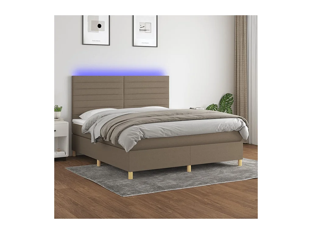 Sommier à lattes de lit et matelas et LED Taupe 180x200cm Tissu