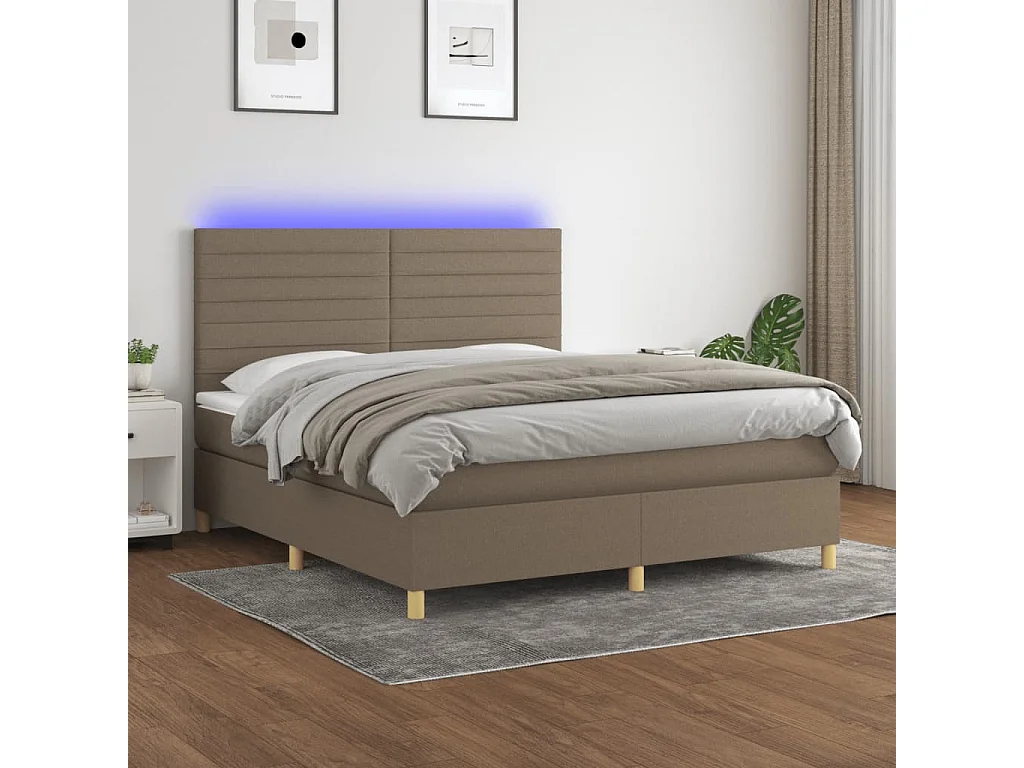 Sommier à lattes de lit et matelas et LED Taupe 180x200cm Tissu