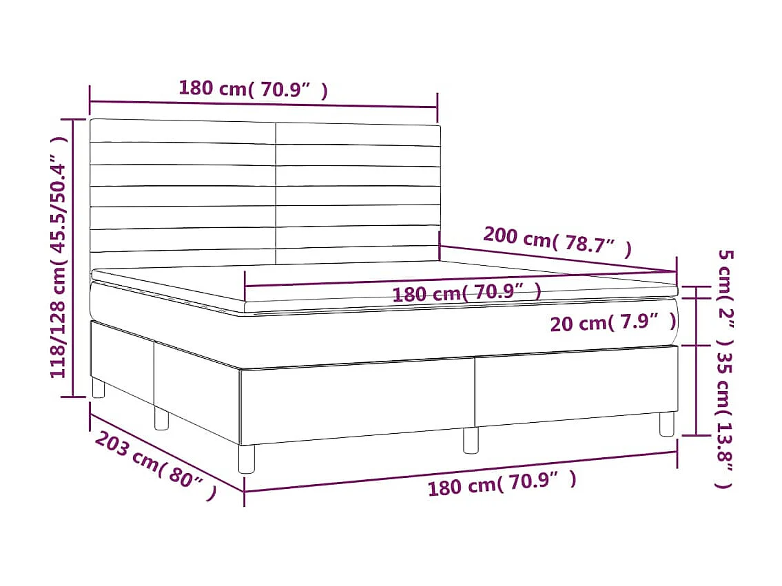 Sommier à lattes de lit et matelas et LED Taupe 180x200cm Tissu