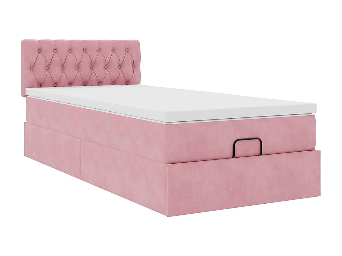 Cadre de lit ottoman avec matelas rose 90x190 cm velours