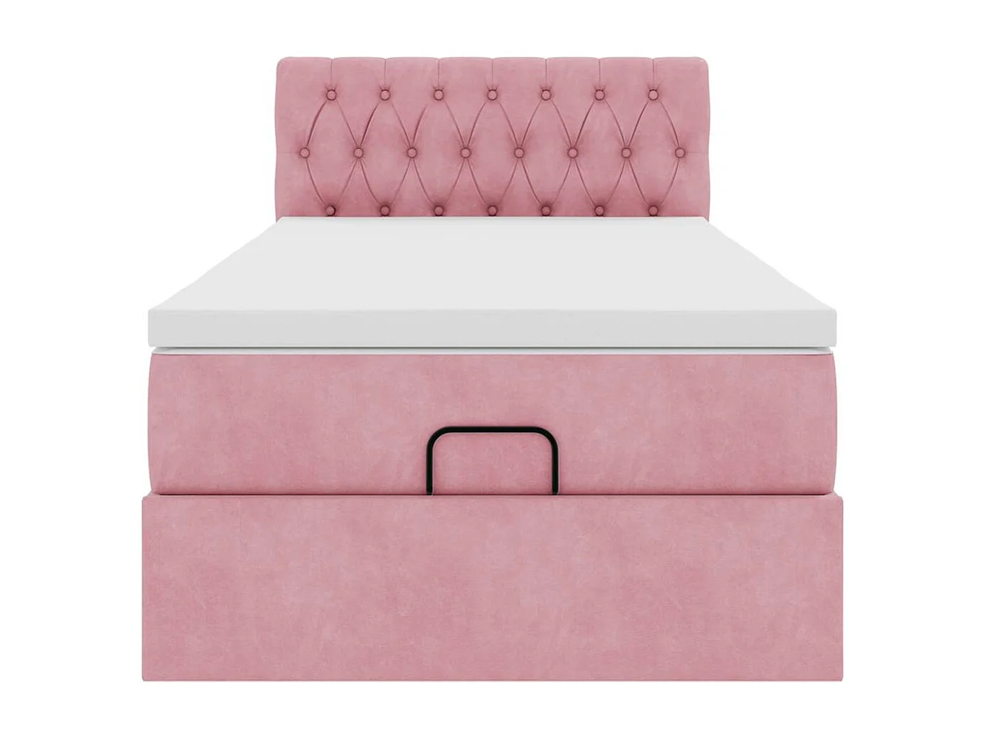 Estructura cama otomana con colchón terciopelo rosa 90x190cm