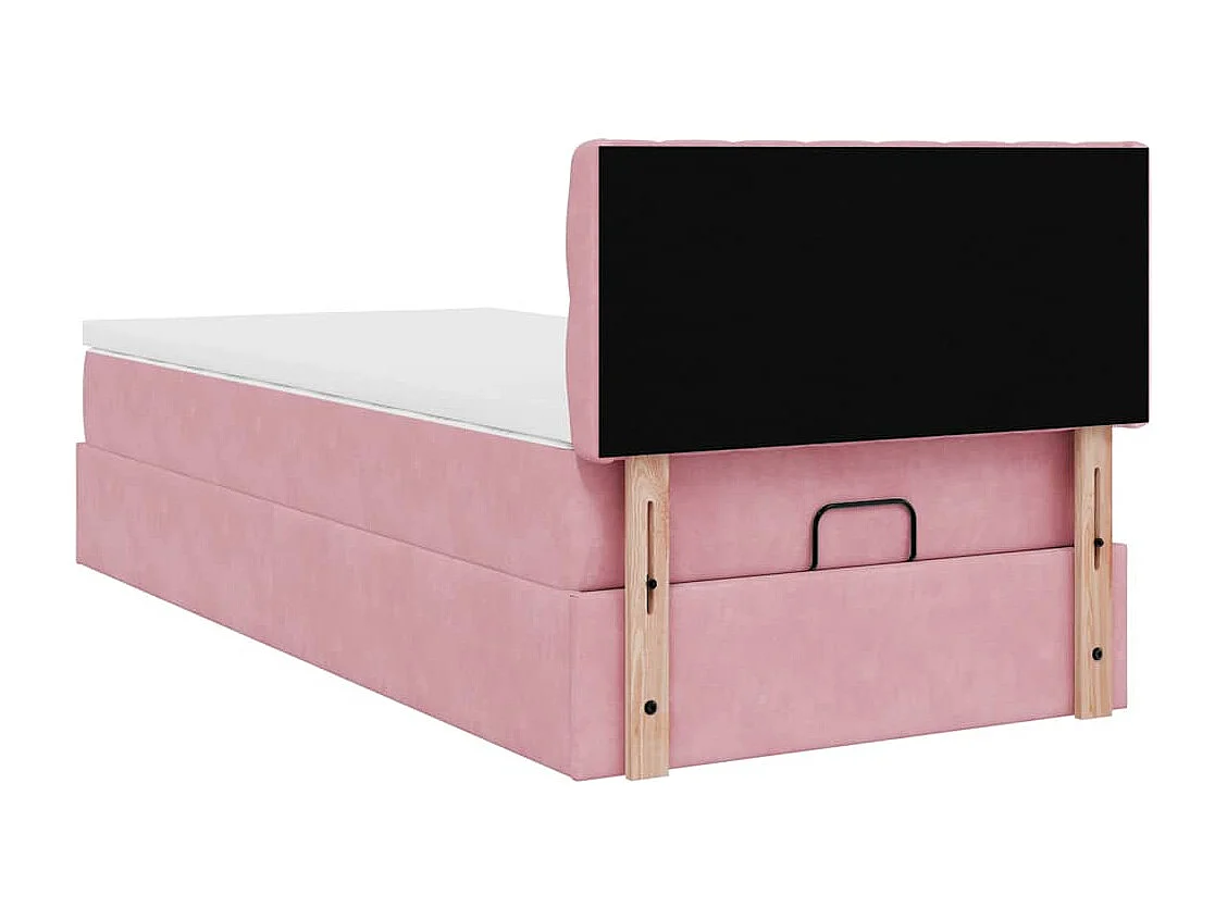 Estructura cama otomana con colchón terciopelo rosa 90x190cm