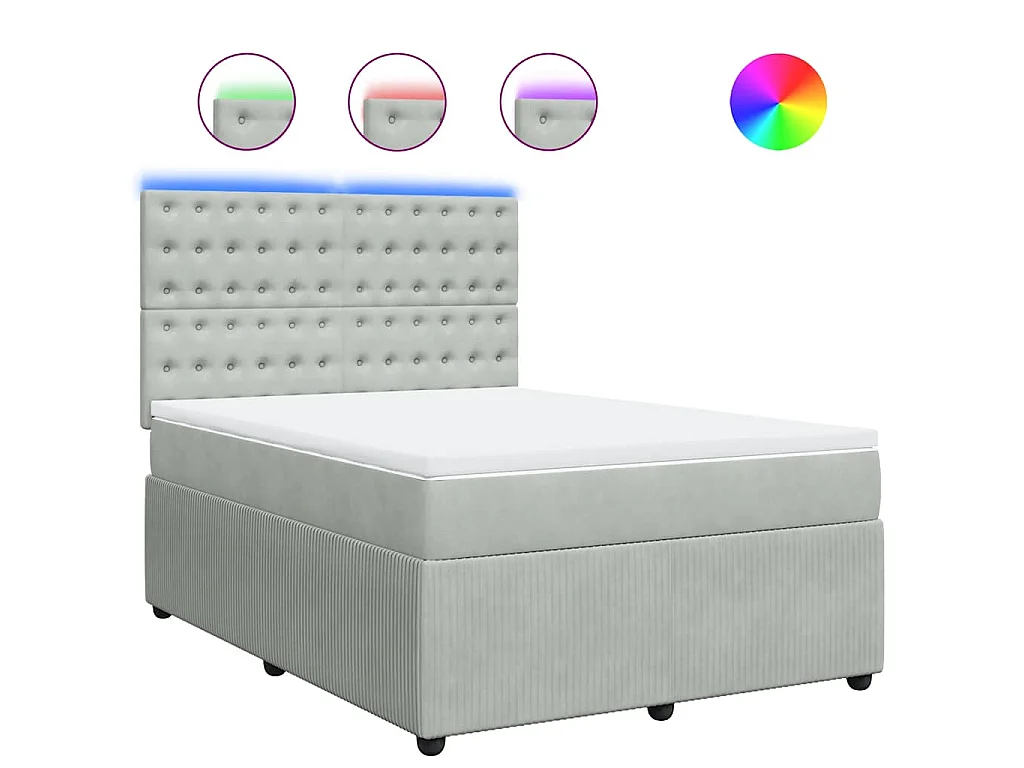Cama box spring con colchón terciopelo gris claro 140x190 cm