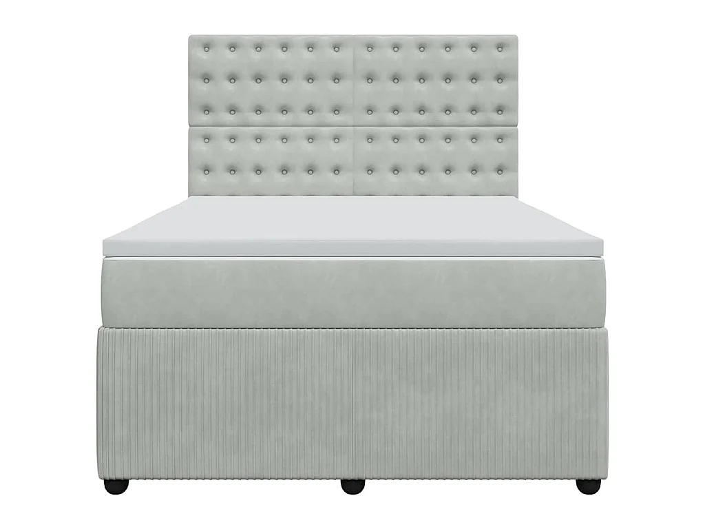Cama box spring con colchón terciopelo gris claro 140x190 cm