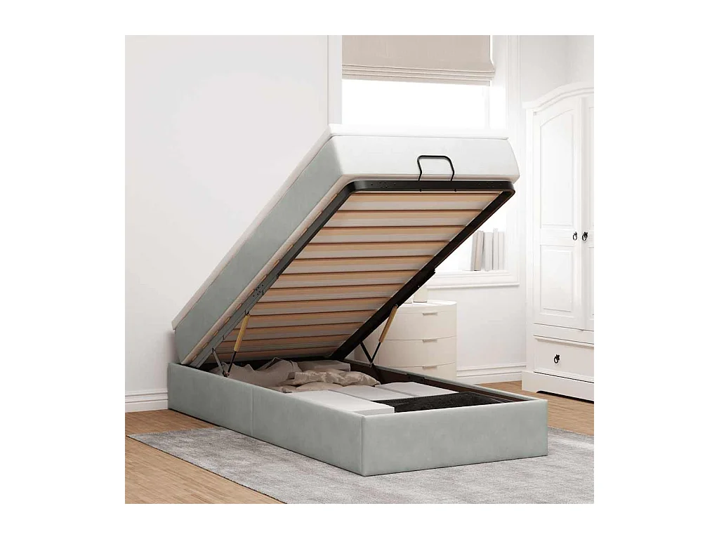 Ottoman bed met matras 100x200 cm fluweel lichtgrijs