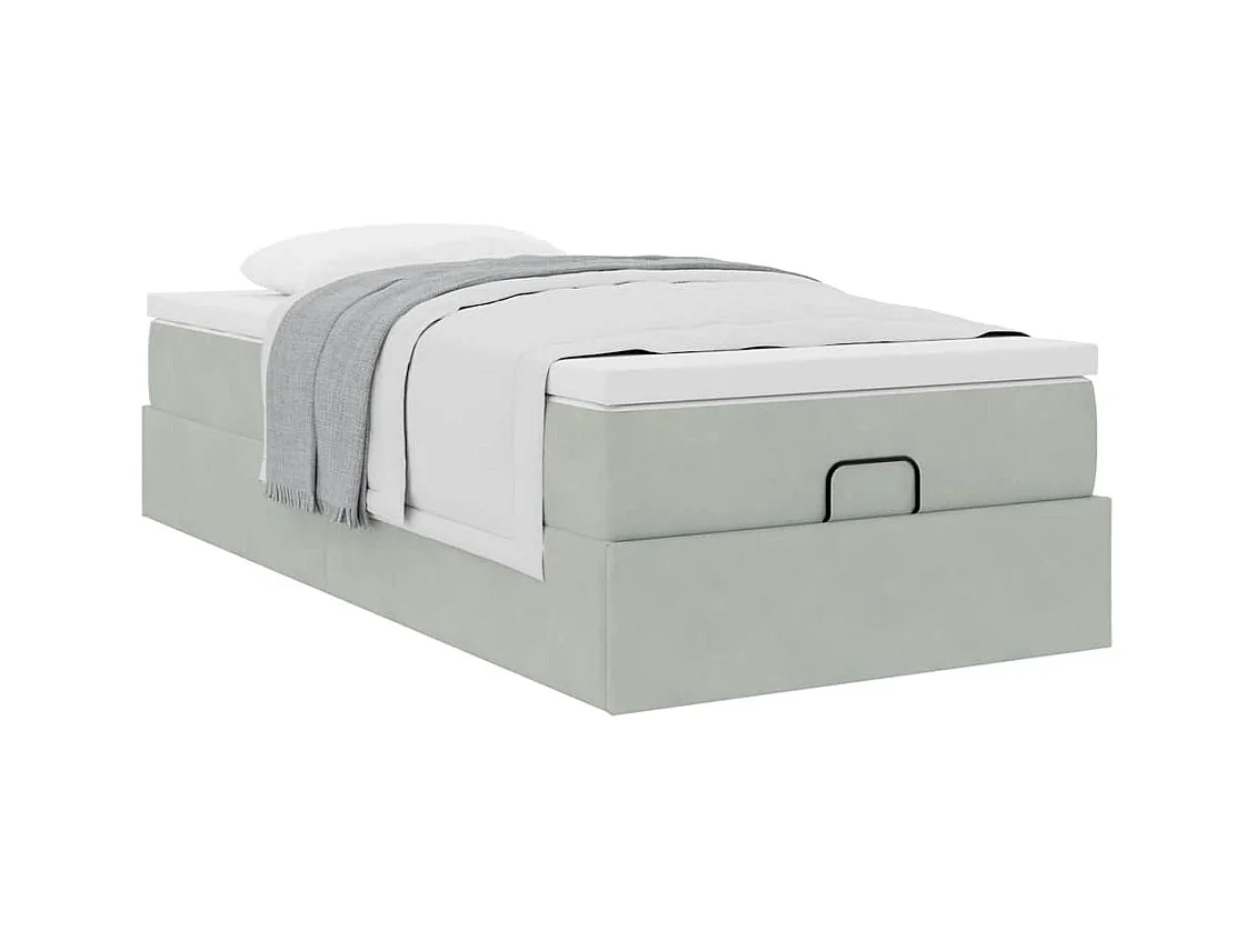 Ottoman bed met matras 100x200 cm fluweel lichtgrijs