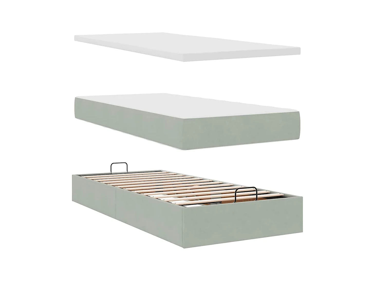 Ottoman bed met matras 100x200 cm fluweel lichtgrijs