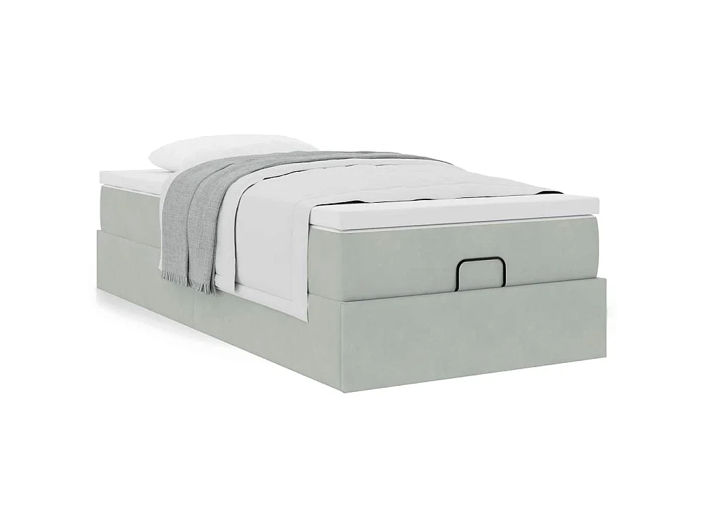 Ottoman bed met matras 100x200 cm fluweel lichtgrijs