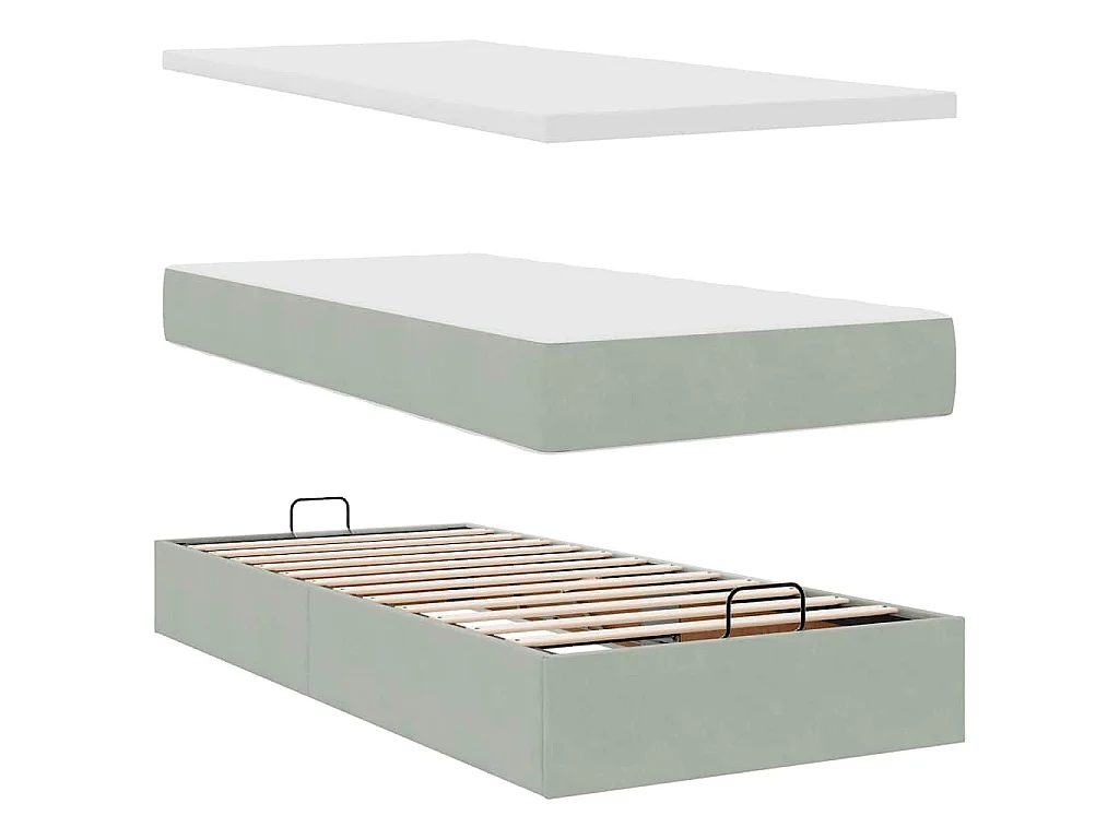 Ottoman bed met matras 100x200 cm fluweel lichtgrijs